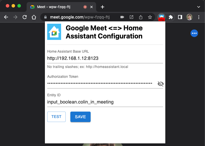 Google Meet ⇄ Home Assistant Chrome Extension